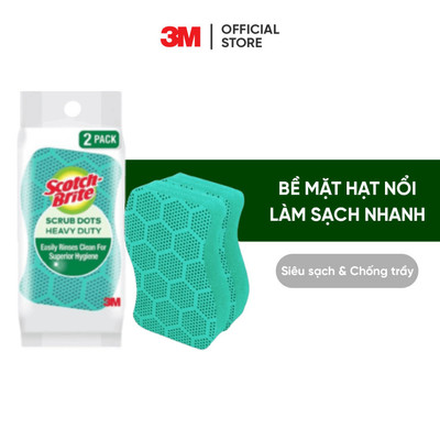 Combo 2 Miếng rửa chén hạt nổi siêu sạch 3M™ Scotch Brite® đa năng, mút kháng khuẩn, không bám cặn bẩn gây mùi màu xanh