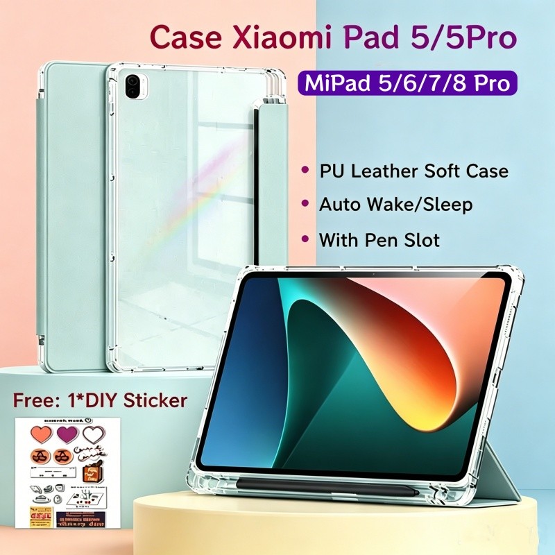Ốp Lưng Cho Xiaomi Pad 5 Pro 11 inch Có Khe Cắm Bút Trong Suốt Lưng Từ Tính Bảo Vệ Cho Xiaomi Pad 8 
