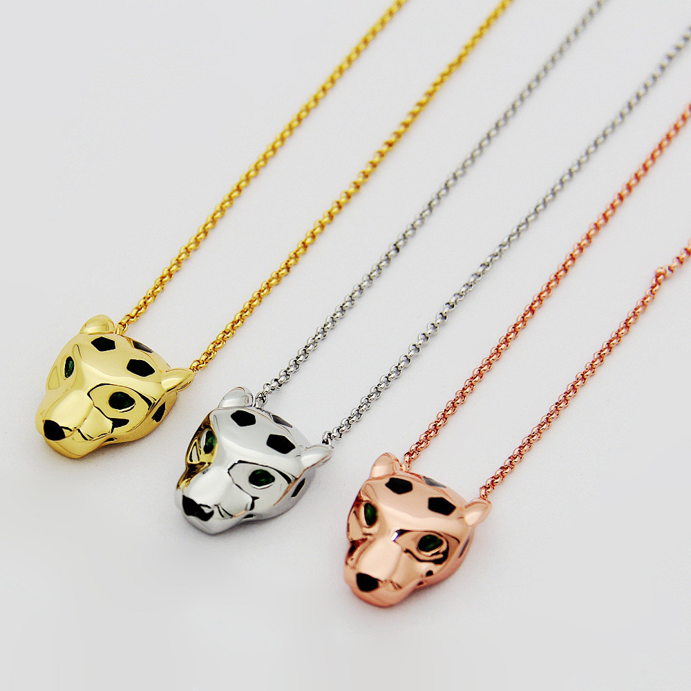 YTXT Necklace with leopard eyes, couple pattern necklace, green necklace, diamond leopard, smooth su