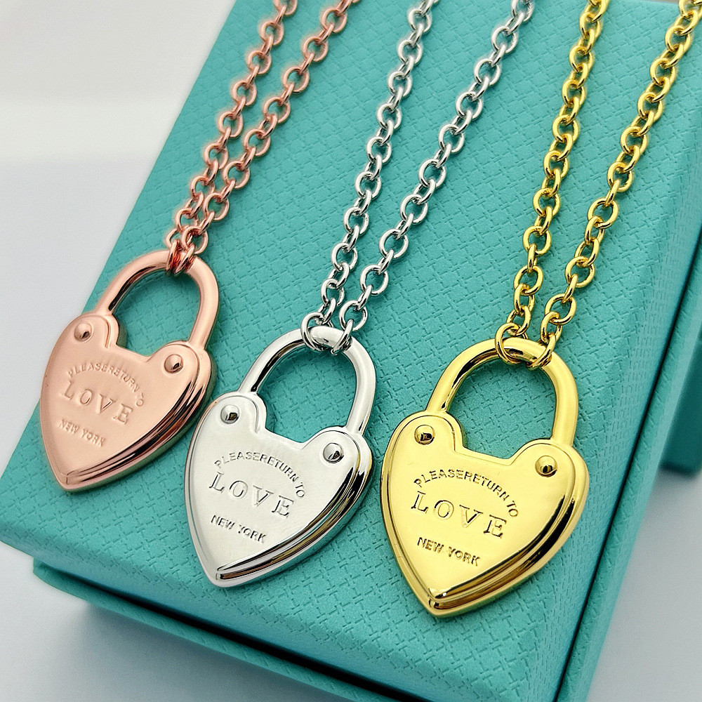 LFJN Peach Necklace Lock love Necklace heart tt Heart-shaped pendant necklace for couples