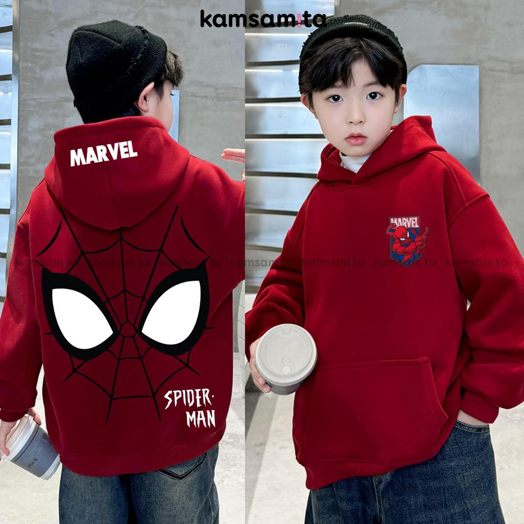 [12-35kg] Áo nỉ bông Hoodie trẻ em thu đông KAMSAMITA họa tiết NGƯỜI NHỆN vải cotton 330gsm