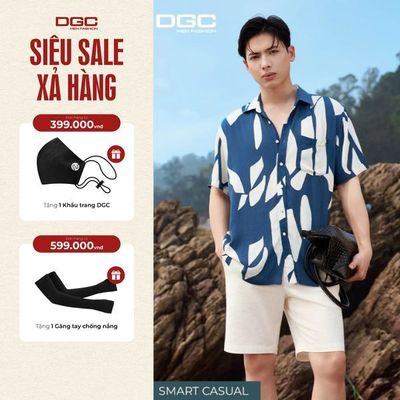 Áo sơ mi ngắn tay DGC dòng SMART CASUAL họa tiết dáng suông vạt bằng, Vải thoáng mát - SASNBF109M