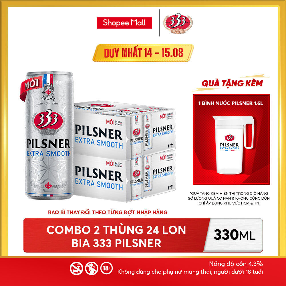 Nồng Độ Cồn 4.3% - Combo 2 Thùng 24 Lon Bia 333 Pilsner 330ml