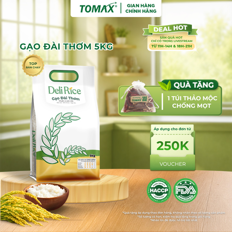 Gạo Đài Thơm Deli Rice Túi 1kg & 5kg Dẻo Mềm, Thơm Ngon Tự Nhiên – TOMAX
