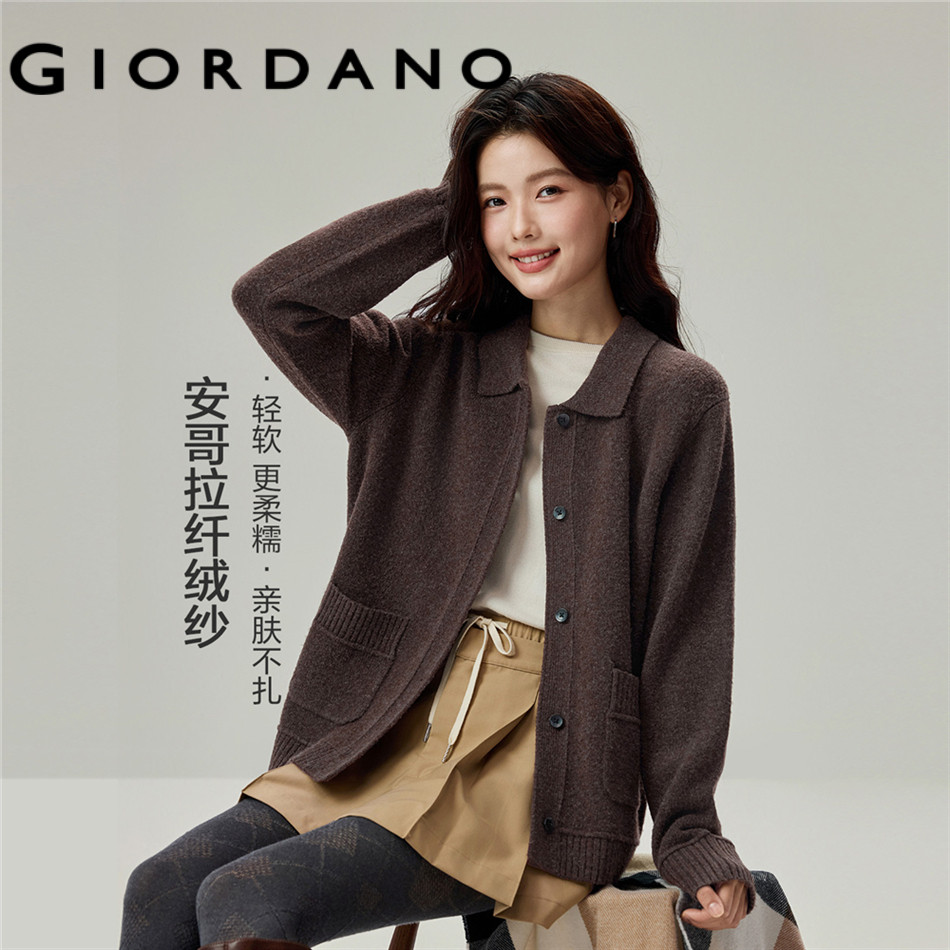 GIORDANO WOMEN Turndown collar double pockets cardigan 13356625