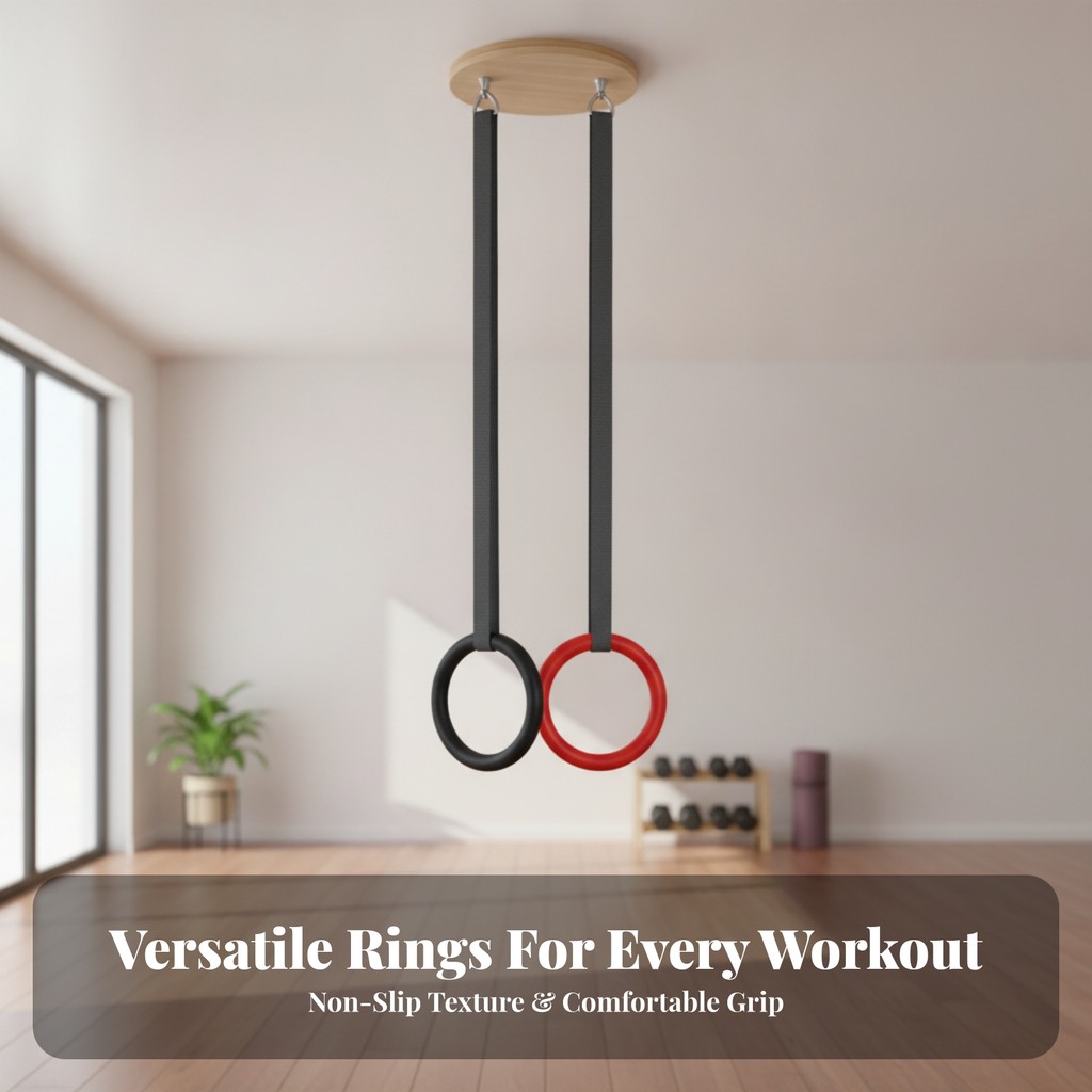 Vòng xà tay Gymnastic Rings có dây đeo, bám chắc, thoải mái cho người tập gym tại nhà