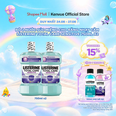 Bộ 2 Nước súc miệng cho răng nhạy cảm Listerine Total Care Sensitive Soothing Taste 750ml/chai