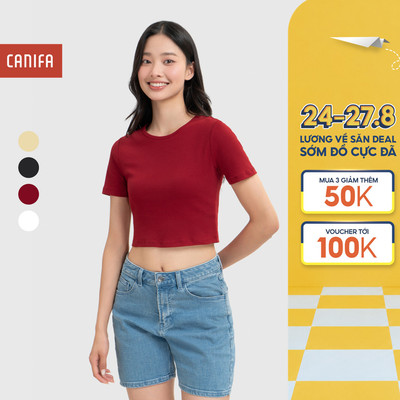 Áo phông nữ CANIFA áo thun cộc tay cổ tròn dáng croptop chất cotton mềm mịn 6TS26S006