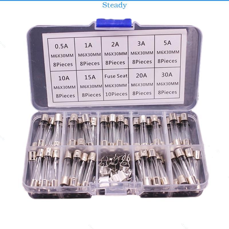 Ổn định 9Values 72 chiếc 6x30mm Thay thế ống thủy tinh thổi nhanh 0 5A 1 2A 3A 5A 10A 15A 20A 30A Cầ