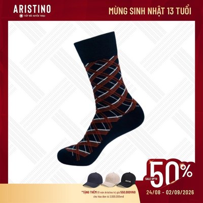 Tất Nam Cổ Cao Họa Tiết Aristino, 100% Cotton chống xù mềm mại, thoáng khí, thấm hút mồ hôi vượt trội -  ASC065