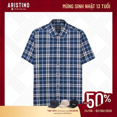 Áo Sơ Mi Nam Tay Ngắn Kẻ Caro Lớn 100% cotton Aristino Business Perfect fit 1SS017AS2