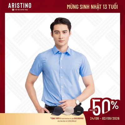 Áo sơ mi nam ngắn tay ARISTINO màu xanh dệt Jacquard lịch lãm, thời thượng  - ASS175S3