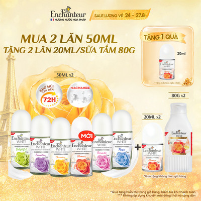 [SIÊU TIẾT KIỆM][TẶNG 20ml]COMBO 2 Lăn khử mùi tới 72H Enchanteur dưỡng sáng da X2 từ Niacinamide & Kem sữa tươi 50ml x2