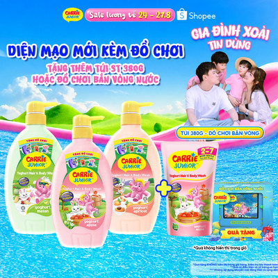 [MỚI-Tặng đồ chơi bắn vòng nước] Chai Sữa Tắm Gội cho bé Carrie Junior Yoghurt hương trái cây 700g (Tặng mùi ngẫu nhiên)