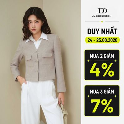Áo khoác tweed cổ V 2 túi ốp có nắp 5T06.2411TW thiết kế bởi JM Dress Design