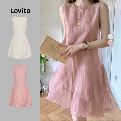 Lovito Đầm nữ hồng nhạt xuân hè 2 lớp tiệc tùng đám cưới thanh lịch L171ED1032