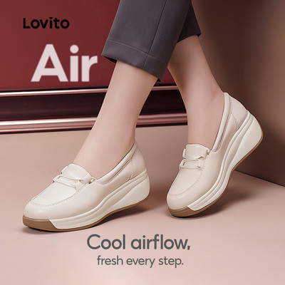 Lovito Giày Thuyền Casual Kiểu Hàn Quốc Đế Cao Đế Mềm Màu Trắng Ngà Dành Cho Nữ LFAS8008