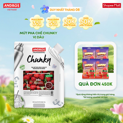Mứt Trái Cây Pha Chế Dâu - Có miếng trái cây thật - Nguyên liệu pha chế - ANDROS CHUNKY - 1kg