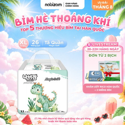 Tã/Bỉm Quần Nabizam Magic Soft Mềm Mỏng, Rãnh Chống Tràn Linh Hoạt, Thấm Hút Nhanh Size XL Cho Bé 11-16kg, 26 Miếng/Bịch