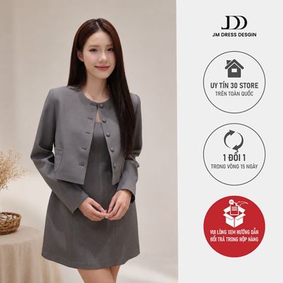 Set Áo Blazer Cổ Tròn Dáng Suông Kẹp Ren 5B07.2508K + Đầm 2 Dây 1 Hàng Cúc Phối Ren 1F04.2508K | Outfit Chic Retro JM