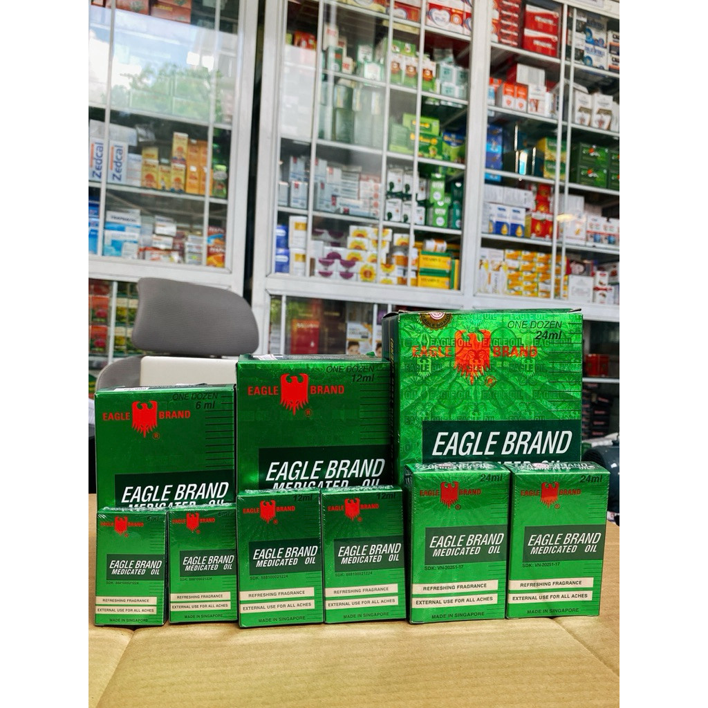Dầu gió xanh Con Ó Eagle Brand Medicated Oil đủ size giảm nhức đầu, cảm cúm, đau 6ml, 12ml và 24ml c
