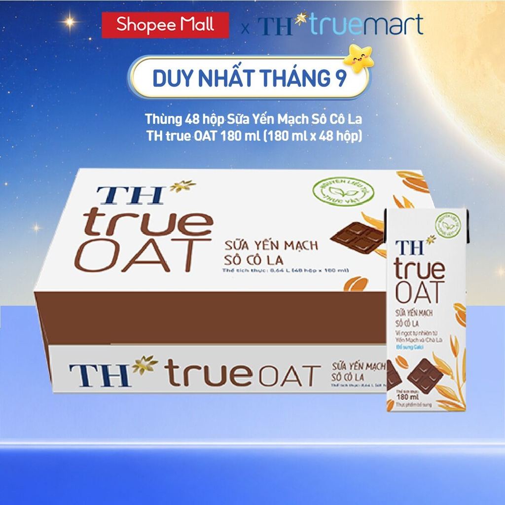 [LIVESTREAM] Thùng 48 hộp Sữa Yến Mạch Sô Cô La TH true OAT 180ml (180 ml x 48)