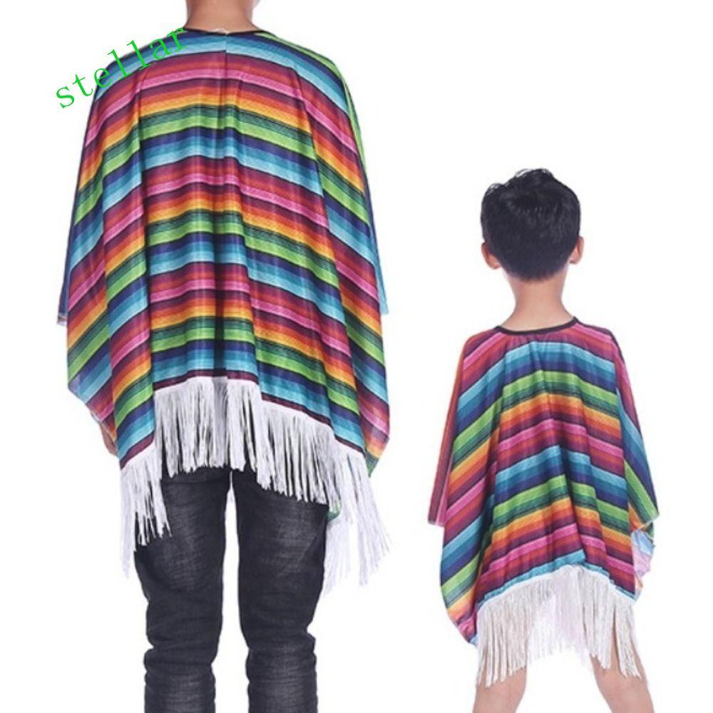 STELLARTECH Trang Phục Mexico, Sọc Cầu Vồng Halloween Phong Cách Mexico Áo Len Cape, Carnival Dân Gi