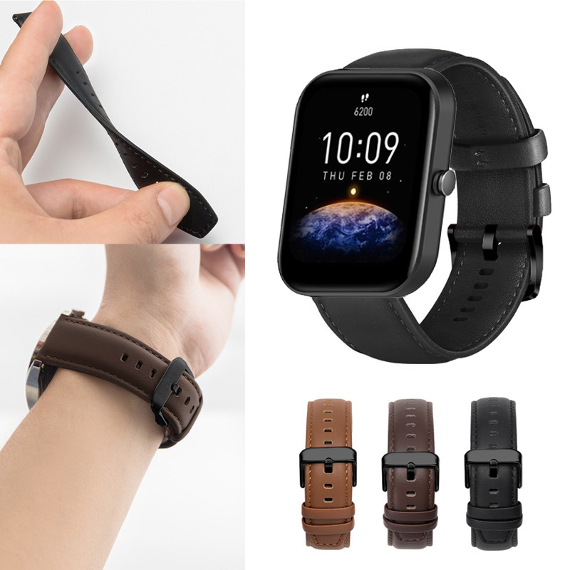 Dây đeo đồng hồ bằng da thoải mái Khóa màu đen Cổ điển thông thường cho Huami Amazfit Active3 Premiu