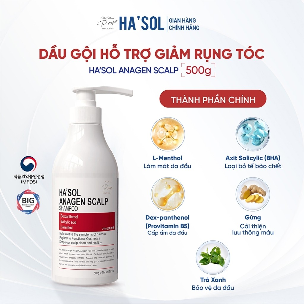 Dầu Gội HASOL Hỗ Trợ Mọc Tóc, Giảm Rụng Tóc Dành Cho Da Đầu Dầu, Tóc Rụng, Mỏng Và Yếu HA'SOL Anagen