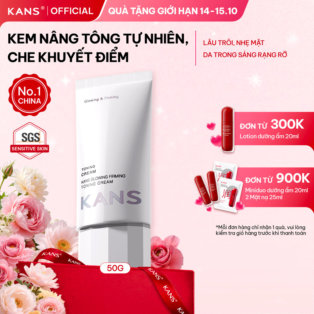 KANS Kem Nâng Tông Kem lười Makeup Dưỡng ẩm, Sáng Da, Che Khuyết Điểm Toning Cream 50g