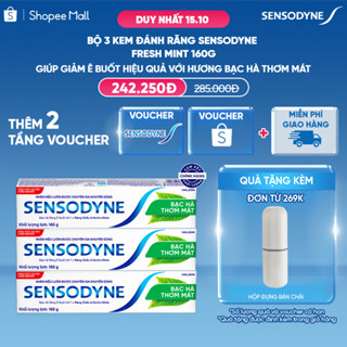 Bộ 3 Kem đánh răng SENSODYNE Fresh Mint 160g giúp giảm ê buốt hiệu quả với hương bạc hà thơm mát