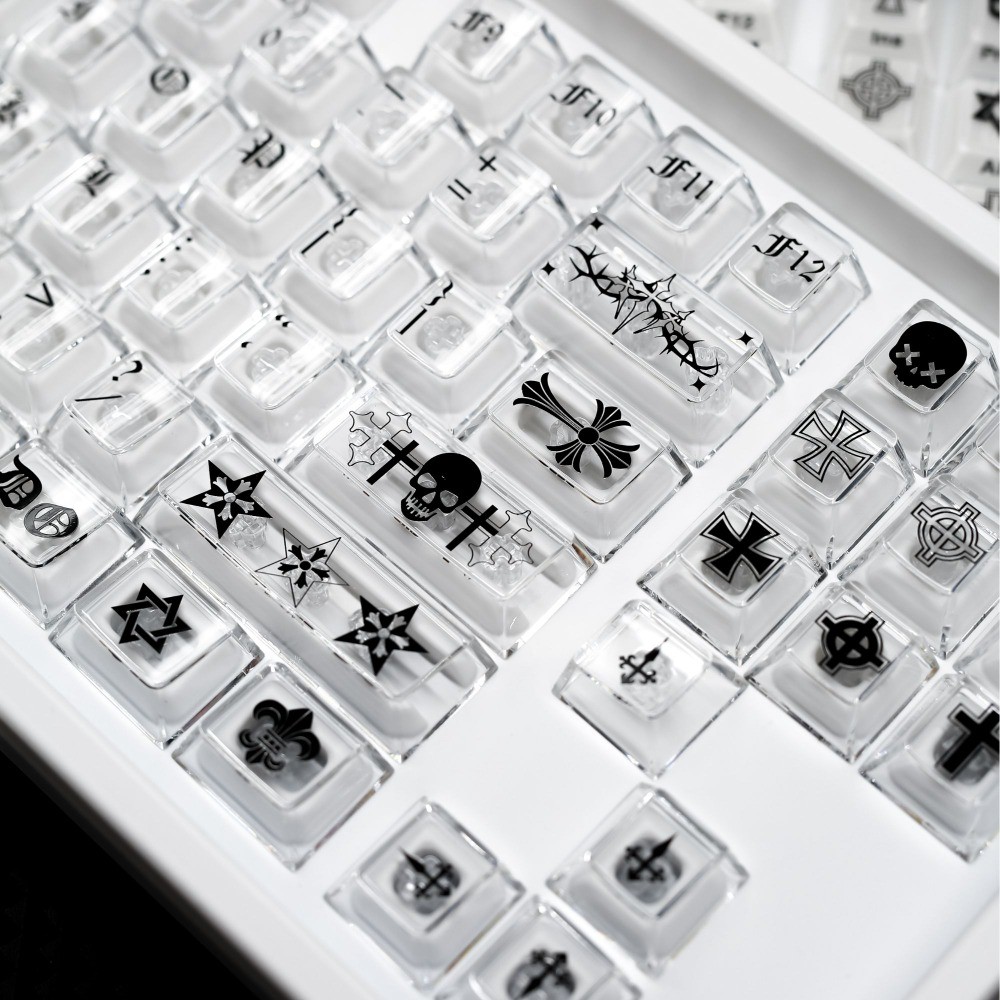 Chrome Hearts Keycaps Cherry Profile 87 Phím PC Wooting Aula F75 Cơ Keycap Ánh Sáng Truyền Đen Trắng