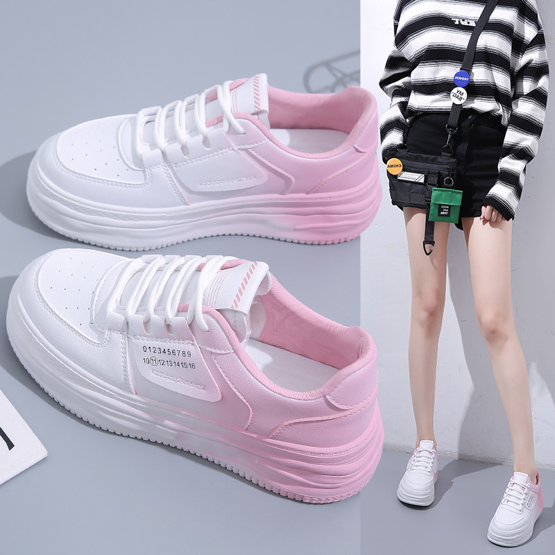 Rainbow H012 Gradient color thick-soled leather casual sneakers Spring Style