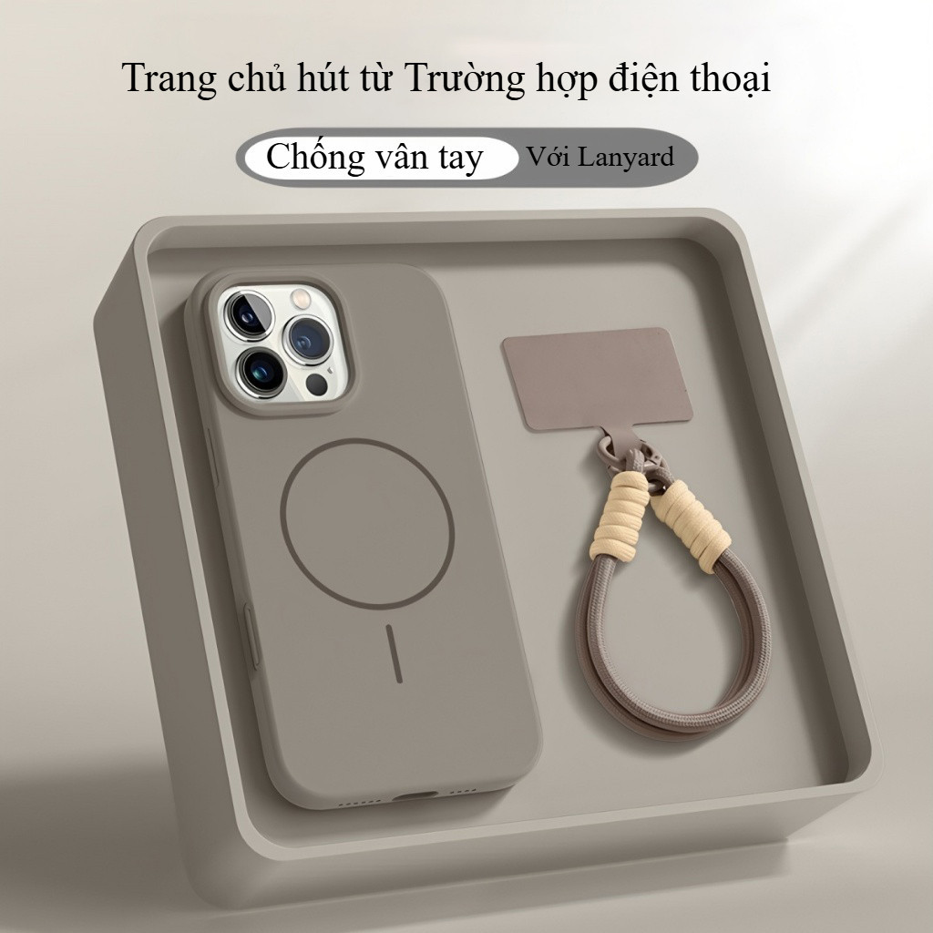 Có Dây Buộc Silicon Lỏng Chống Sốc Từ Tính Ốp Lưng IPhone 11 1213141516ProMaxPlusChống Vân Tay Chống