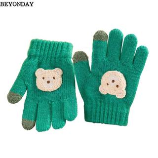 Găng tay trẻ em BEYONDAY, Găng tay dệt kim trẻ em đầy đủ ngón 2-6 tuổi, Hoạt hình lạnh chống gió Móc móc gấu Găng tay ấm áp bé trai bé gái