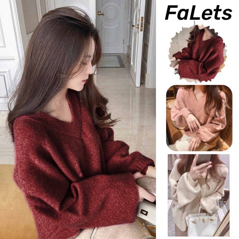 Áo len tết dệt kim đỏ giáng sinh mùa đông cổ chữ V màu đỏ dày, dáng rộng cho mùa thu đông | BigBuy360 - bigbuy360.vn