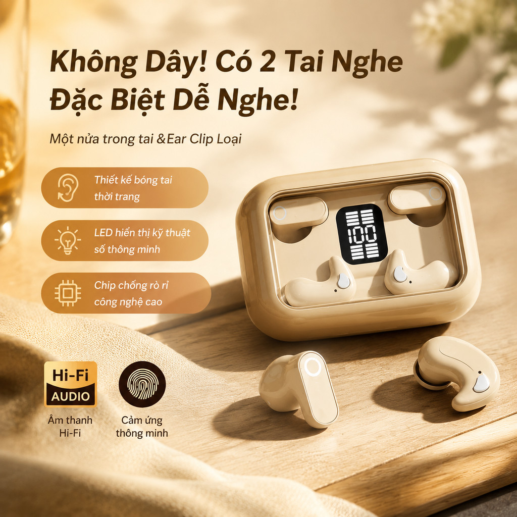 Tai nghe nửa tai có màn hình LED không dây Bluetooth Tuổi thọ pin siêu dài Âm…