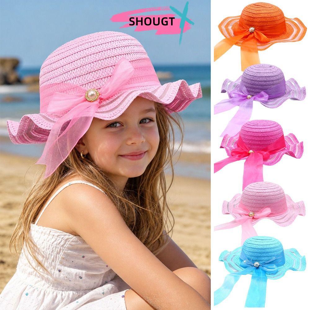 Mũ Rơm SHOUGT, Mũ Chống Nắng Handmade 3-7Year, Trang Trí Hoa Ngọt Ngào Mũ Đi Biển Du Lịch
