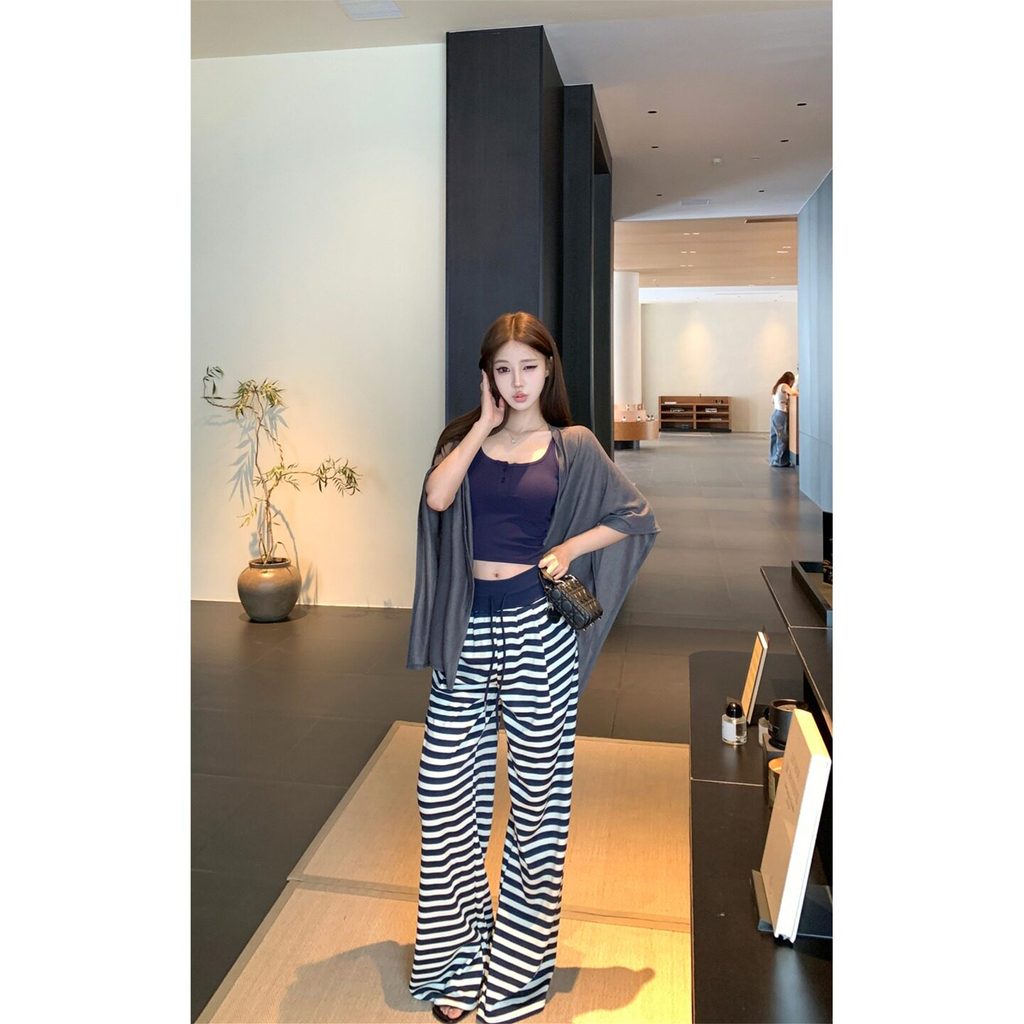 Hợp Thời Trang Frontline Hot Girl Casual Camisole Top Cao Cấp Sọc Dây Rút Quần Băng Khăn Choàng Top 