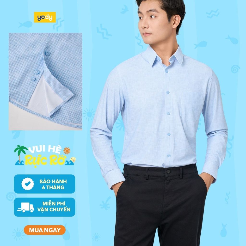 [BST EASY OFFICE] Áo Sơ-mi nam Yody dài tay kẻ caro cao cấpTRA MOSH26A010