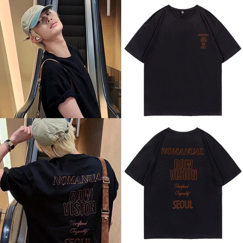 Kpop ENHYPEN Heesung Cổ Tròn Cotton T Tay Ngắn Áo Nam / Nữ Cặp Đôi Áo Sơ Mi Ngắn