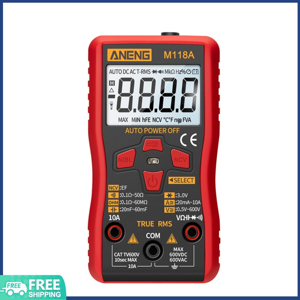 Siêu danh dự☄ Đồng hồ vạn năng kỹ thuật số ANENG Đồng hồ đo dòng điện áp RMS AC / DC NCV Test M118A 