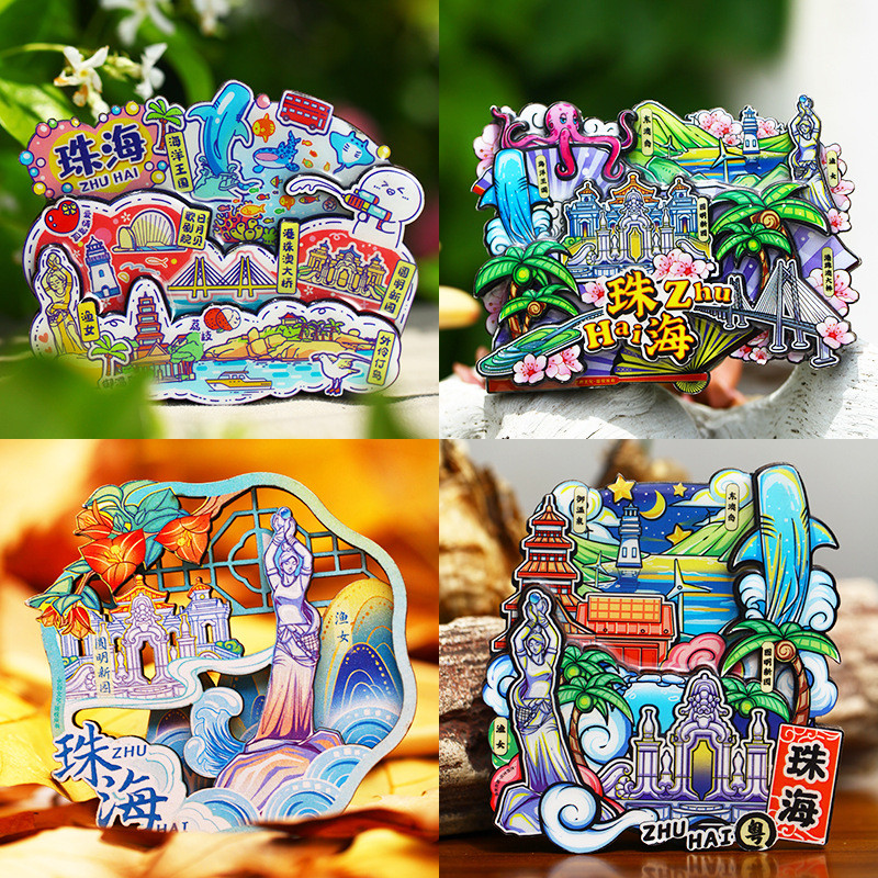 [Zhuhai] Nhãn dán tủ lạnh du lịch Quảng Đông Zhuhai ngư dân Ocean Kingdom City Quà lưu niệm quốc gia
