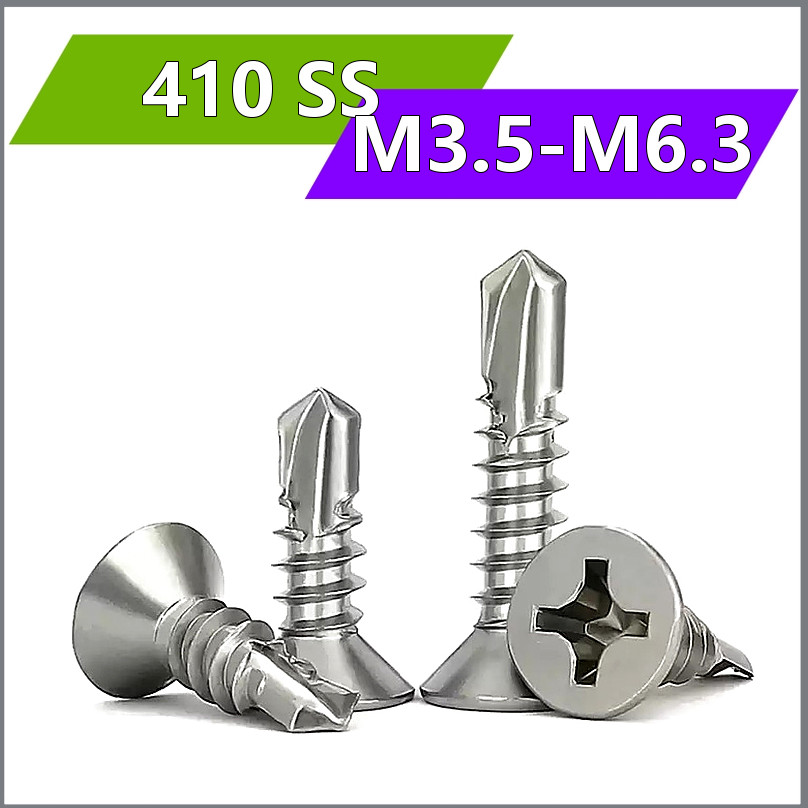 Vít tự khoan Phillips chìm M3.5-M6.3 SUS410 cho thép & xây dựng [drp]