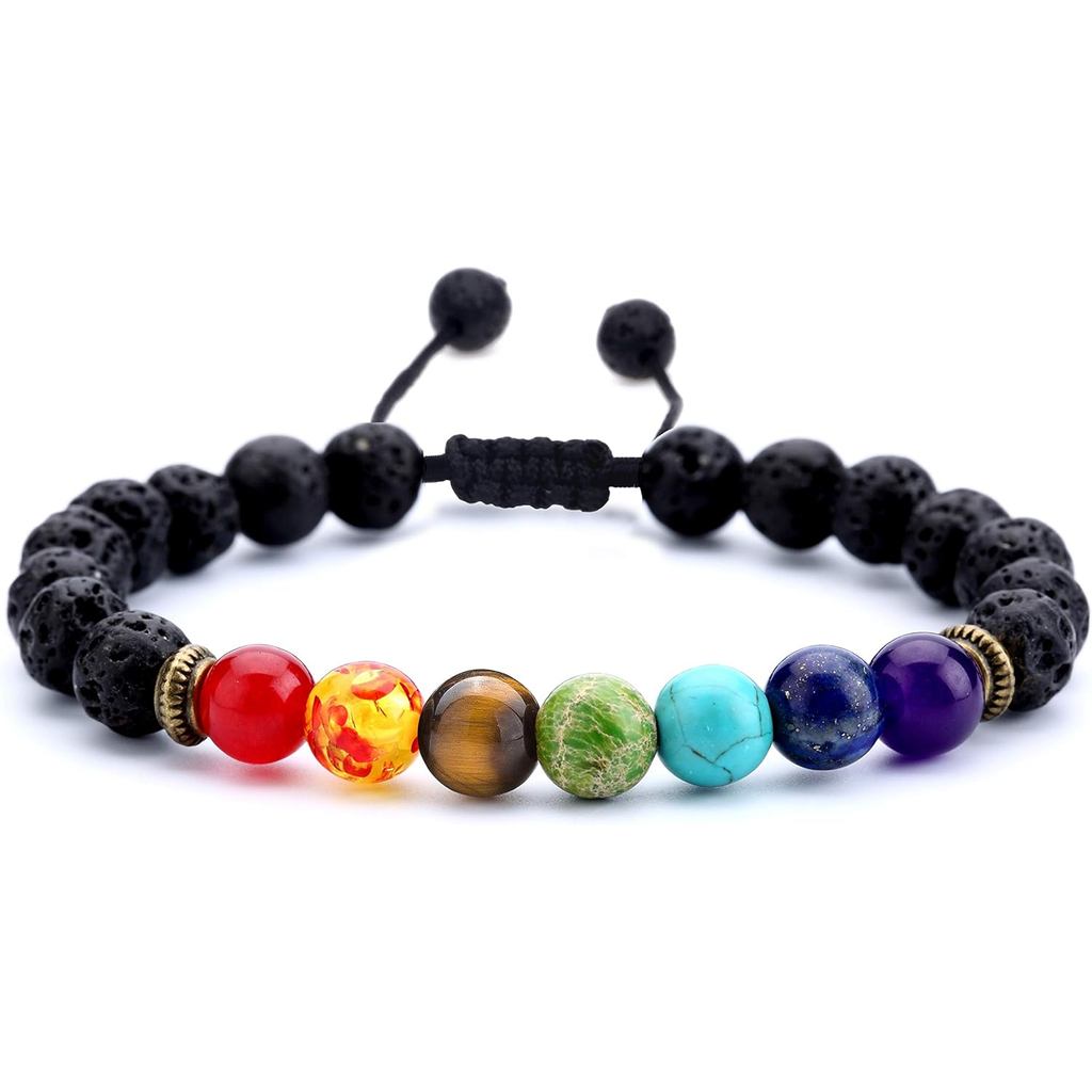 Hamoery Men Women 8mm Lava Rock Beads Chakra Bracelet Braided Rope Natural Stone Yoga Bracelet Bangl