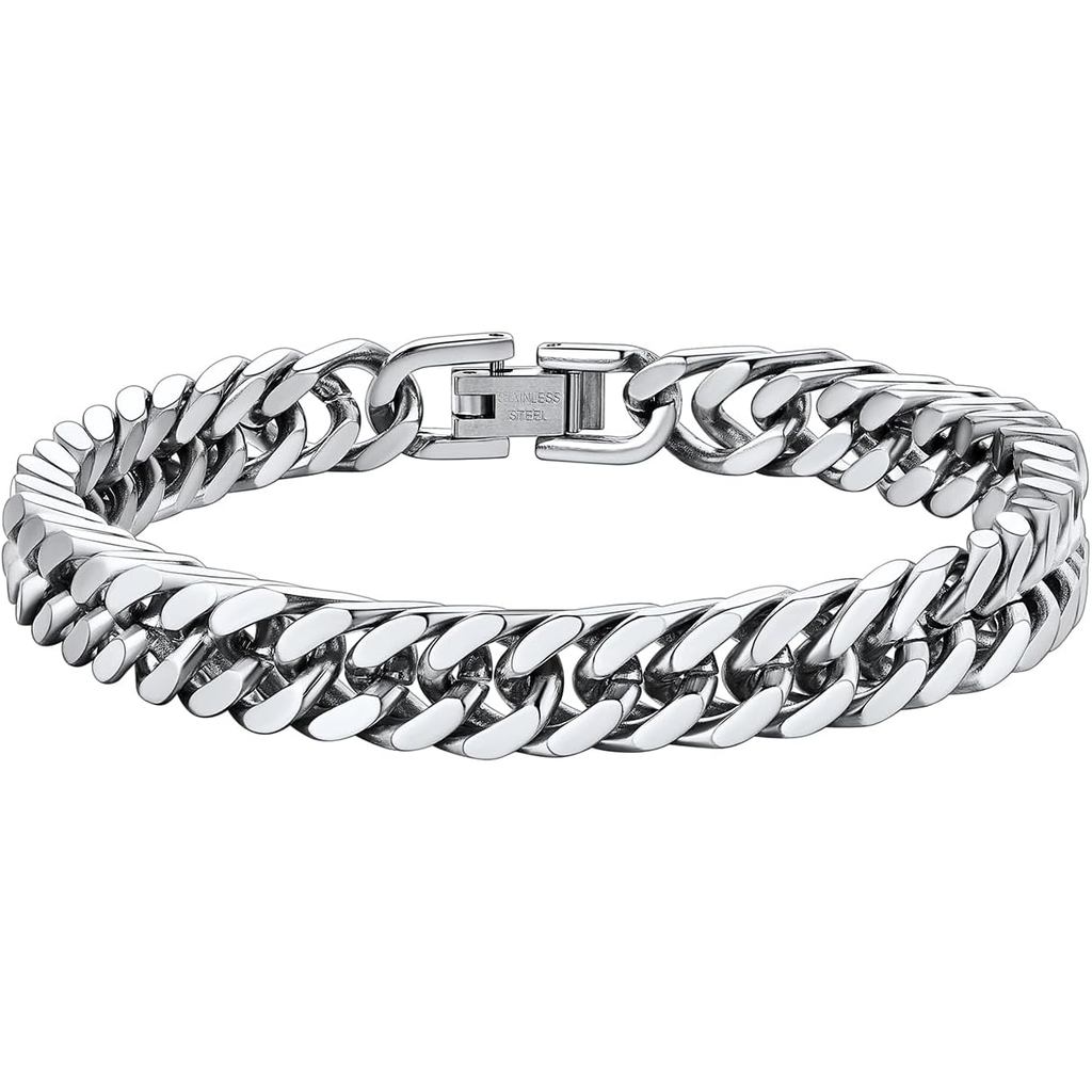 ChainsHouse Stainless Steel Cuban Link Bracelet, 8mm/12mm/17mm Width, 7.5"/8.3"/9", 18K Gold Plated 
