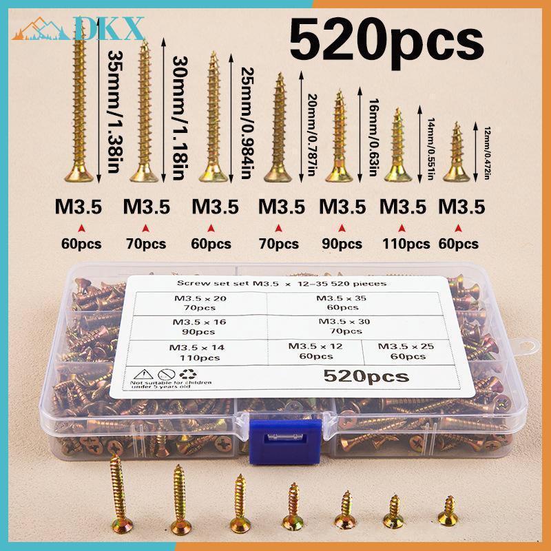 DKX 520 Cái M3.5 Đầu chìm Bộ vít tự khai thác Bộ vít mạ kẽm màu sắc để trang trí nhà cửa công nghiệp