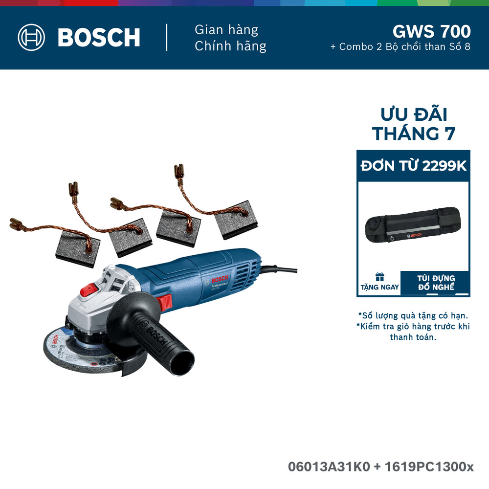 Máy mài góc GWS 700 + Combo 2 Bộ chổi than Số 8