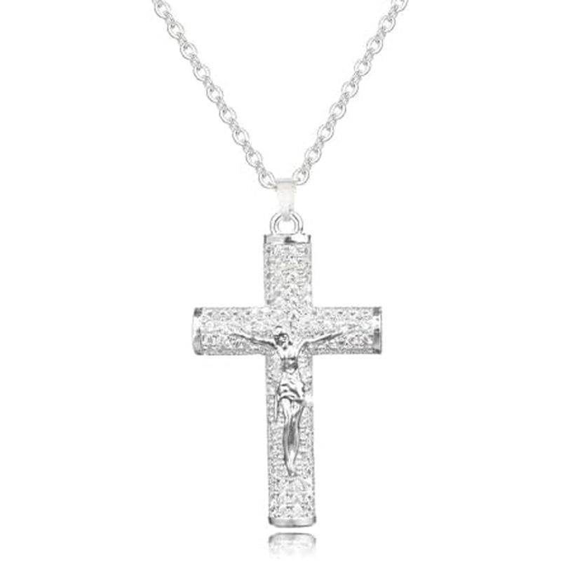 14k Gold Plated Jesus Cross Necklace for Women Men Gold Rhinestone Cross Necklace Christian Gifts fo