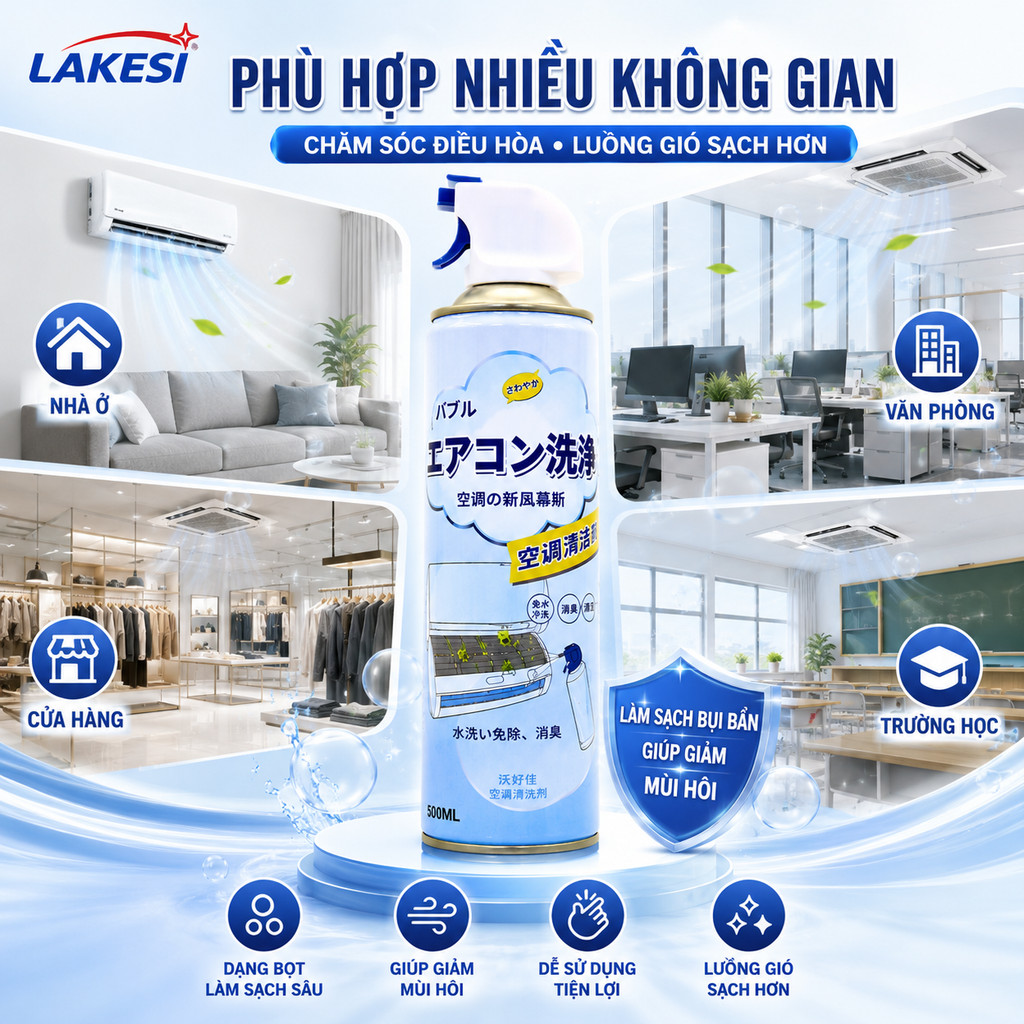 LAKESI Xịt Làm Sạch Máy Lạnh 500ml Dùng Cho Điều Hòa Gia Đình Văn Phòng